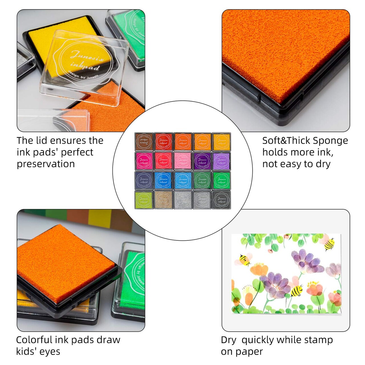 20 Colors Washable Finger Craft Ink Pad for Kids Stamping, 1.57X1.57''